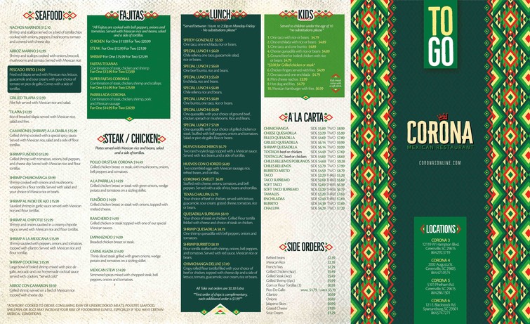 Menu | Corona Mexican Restaurant